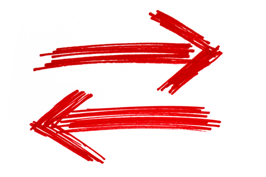 Hand-painted red arrow, cut out - stock png.