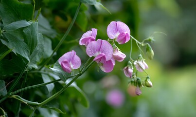 Obraz premium a pea plant with pink flowers