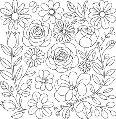 Obraz premium Floral Relaxation Coloring Page Detailed Flowers for Adults