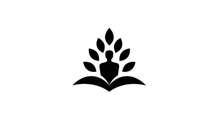 Fototapeta premium Stylized person meditating on an open book with sprouting leaves. Symbol of holistic well-being, knowledge, and inner peace.