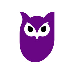 Stylized purple owl icon, wise bird symbol for knowledge, education, and intelligence, minimalist flat design vector illustration