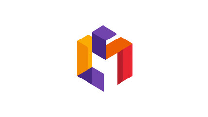 Obraz premium Dynamic abstract colorful geometric block icon. Modern 3D design for technology, business, connection, and data concepts.