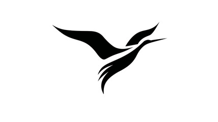 Abstract black silhouette of a graceful bird in flight. Minimalist and elegant graphic design element, perfect for logos or icons.