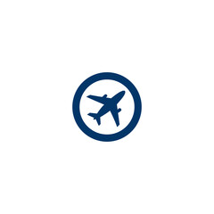 Fototapeta premium Airplane icon in a blue circle symbolizing air travel, flight, aviation, journey, and global transport on a white background.