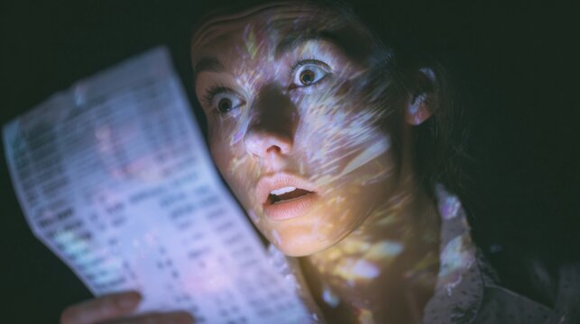 Feeling the financial pinch: a sobering look at inflation's impact. Revenue trends. Economic anxieties visualized: woman, towering receipt, grocery bags. Economic growth. Sales data. - Powered by Adobe