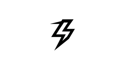 Dynamic stylized black lightning bolt icon. Modern abstract thunder power energy symbol on a white background, concept of speed or electricity.