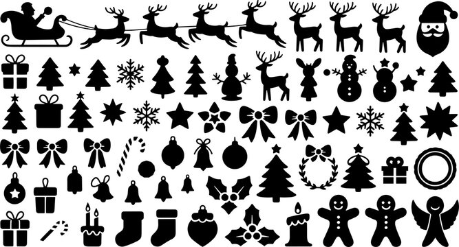 Assortment of christmas holiday icons and symbols isolated on transparent background