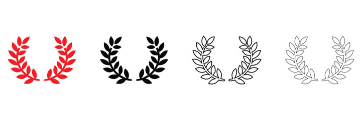 laurel wreath vector icon set, laurel wreath branch icon vector, silhouette and line art