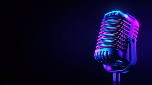 Retro Microphone Illuminated with Vibrant Neon Lights