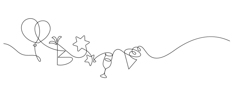new year party celebration decorate one line drawing continuous. cute icon symbol divider ornate minimalism thin line illustration copy space - Powered by Adobe
