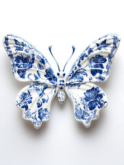 Fototapeta premium Blue and White Porcelain Pattern Butterfly