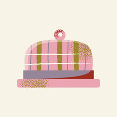 Abstract Vector Butter Dish Illustration with Stripes and Dots Pattern. Flat vector illustration kitchen utensils. Food and morning meal concept