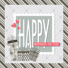 Happy birthday card with lettering and gifts