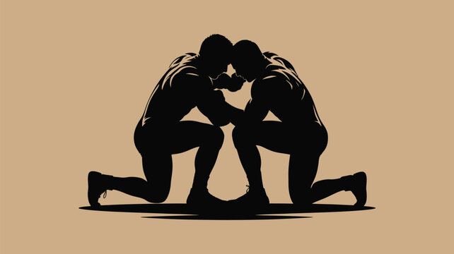 Intense arm wrestling match between two strong men, a silhouette of power and competition, perfect for sports and fitness branding or motivational content