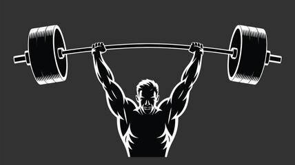 Strong man lifting heavy barbell overhead in powerlifting competition, showcasing strength, fitness and determination for sports and gym promotions