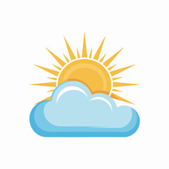 Cartoon Sun Partially Obscured by a Blue Cloud Vector Illustration Ideal for Weather Concepts and Graphics on White Background