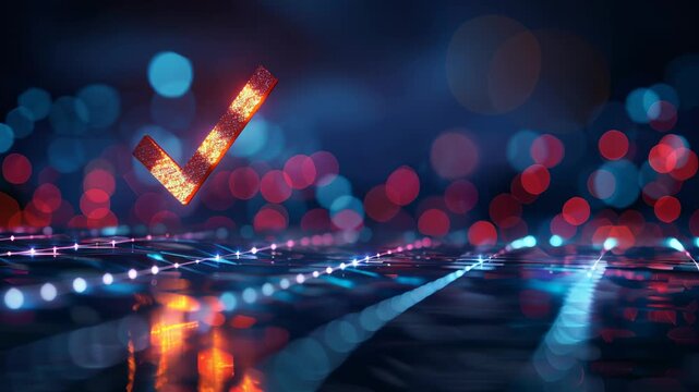 3d rendering of check mark on abstract blue background representing quality control and compliance