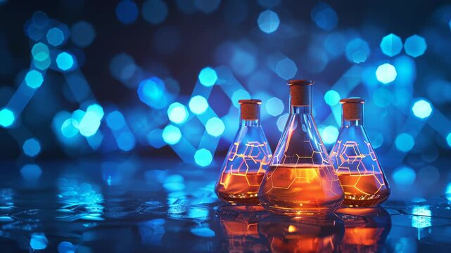 3d illustration of laboratory science and chemistry concepts on a striking blue background