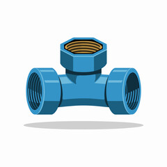 Blue Plastic Tee Plumbing Connector Illustration for Pipes and Water Systems Technical Drawing Style Isolated on White Background Engineering Design