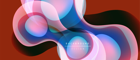 Abstract flowing shapes, vibrant colors, modern design. Gradient background creates dynamic visual effect. Text reads background design.