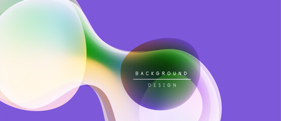 Abstract fluid shapes overlap purple backdrop. Gradient colors blend, creating modern design element. Text reads background design.