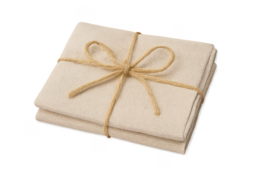 Beige natural fabric bundle tied with rustic twine bow