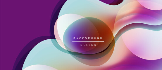 Abstract fluid shapes, vibrant colors blend. Purple dominates, soft gradients create depth. Text reads background design. Modern visual composition.