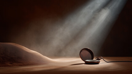 Vintage Pocket Watch in Mysterious Light, Evoking Concepts of Time and Memories
