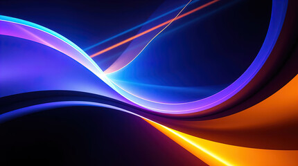 Fototapeta premium An abstract image with a futuristic composition featuring geometric shapes and dynamic lighting in cool shades of blue, violet, light blue and gold.