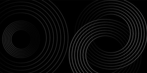 Halftone circular dotted frames set. Circle dots texture isolated on white background. Spotted spray texture. Vector abstract design element spiral circle sound wave vector logo modern