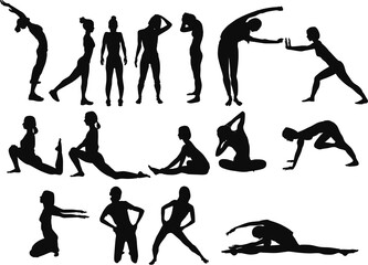 ダイエットする女性のイラスト(ストレッチ)	