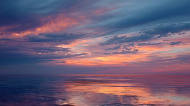 Captivating sunset over the ocean creating stunning reflections of pastel colors on the water - Powered by Adobe