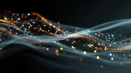 Abstract Futuristic Digital Waves: A captivating display of abstract digital waves, flowing gracefully with vibrant points of light, embodies the essence of modern technology and data flow. 