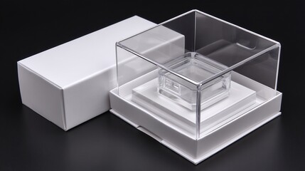 Presentation of a small item in a display case and box, showcasing protection, style, and concept.