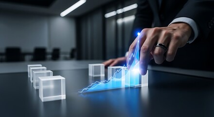 Businessman manipulating digital graph with transparent cubes futuristic technology concept for business growth and strategy isola