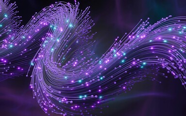 Swirling purple and blue fiber optic strands with glowing tips