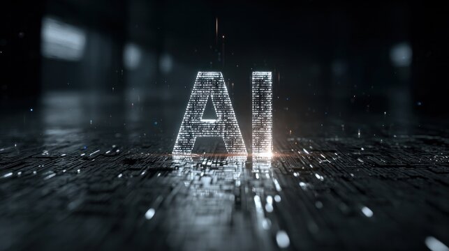 AI inscription in digital space: An abstract representation of Artificial Intelligence in a high-tech digital environment, featuring luminous circuitry and a futuristic aesthetic.