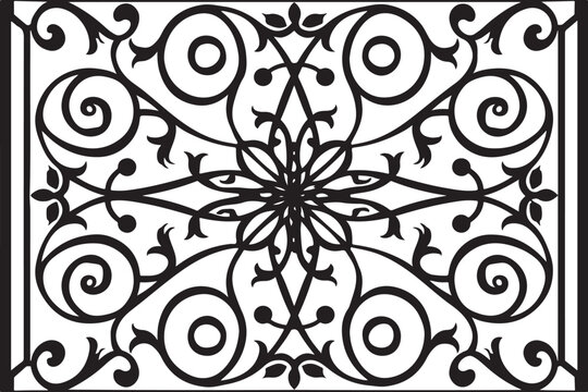 Ornate black wrought iron scrollwork pattern silhouette