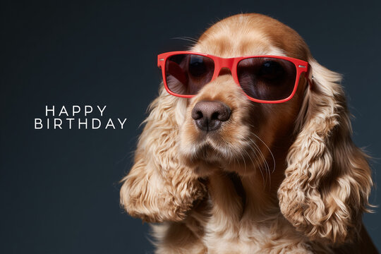 A cute dog with sunglasses celebrating birthday. This is a very creative way to wish birthday 