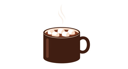 A brown mug filled with hot chocolate and marshmallows with steam rising from the top