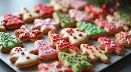 Tray of decorated cookies on a table