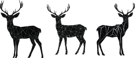 Naklejka premium Deer formed with crystal geometric lines set silhouette vector