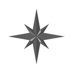 Obraz premium Geometric eight-pointed dark grey compass rose icon. Stylized starburst graphic representing direction, navigation, guidance, and sparkle.