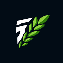 Obraz premium Stylized Letter F with Green Leaves Logo Design. Modern Organic Alphabet Initial Graphic. Nature-Inspired Vector Illustration.
