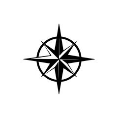 Fototapeta premium Geometric Black and White Stylized Compass Rose Vector Graphic Icon Representing Navigation, Direction, Travel, and Adventure