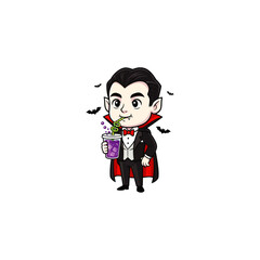 Dracula drinking soda from a straw icon flat vector design.