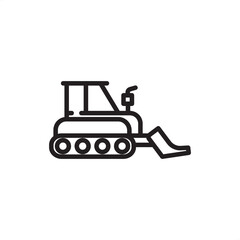 Bulldozer icon symbolizing heavy earthmoving and site grading equipment, representing modern construction operations, specialized civil engineering, and surface resource removal systems.
