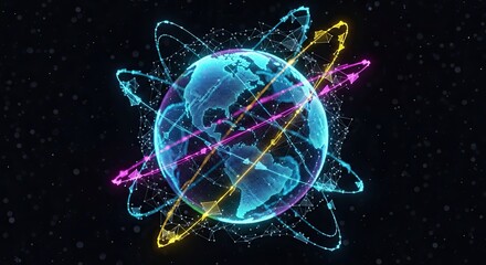 Dynamic global network connecting the world with vibrant glowing data streams for modern communications and technology solutions, global connection