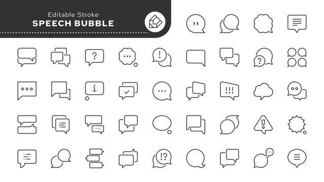 Speech bubble line icon set. Talking cloud, message, chat, conversation, comment and more. Outline icon in linear style. Vector collection.	
