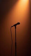 Obraz premium Microphone with a light shining on it in a dark room